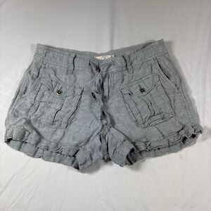 Ann Taylor Loft‎ Gray Chambray Button Pockets 100% Linen Sz 4 Drawstring Shorts